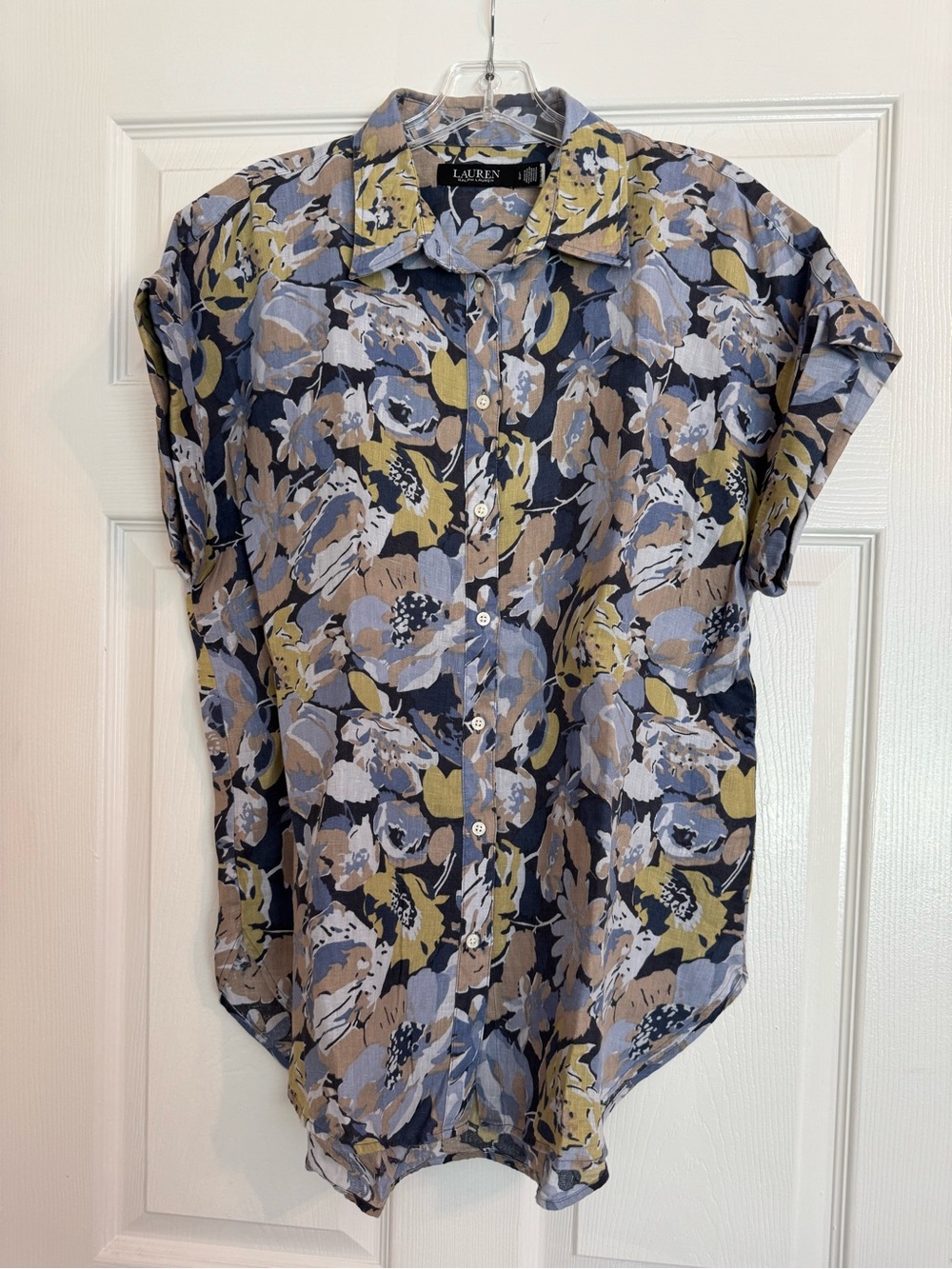 Lauren Ralph Lauren Women's Relaxed-Fit Linen Floral Short-Sleeve Shirt.